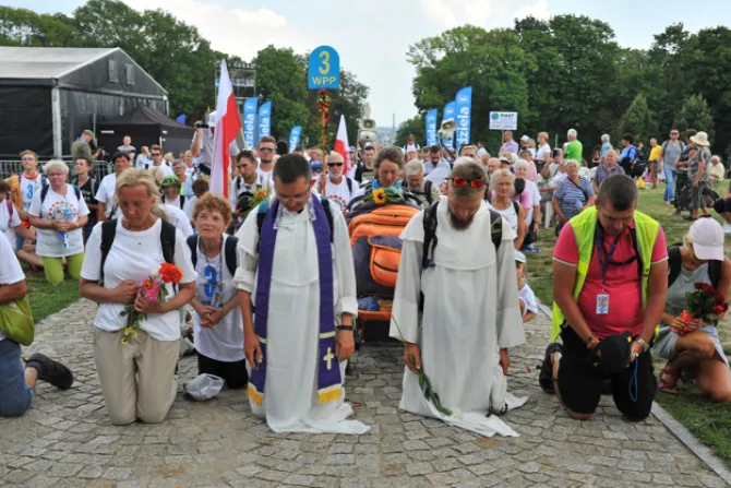 Pilgrims arrive at Jasna Gora shrine to pray before Our Lady of Częstochowa.